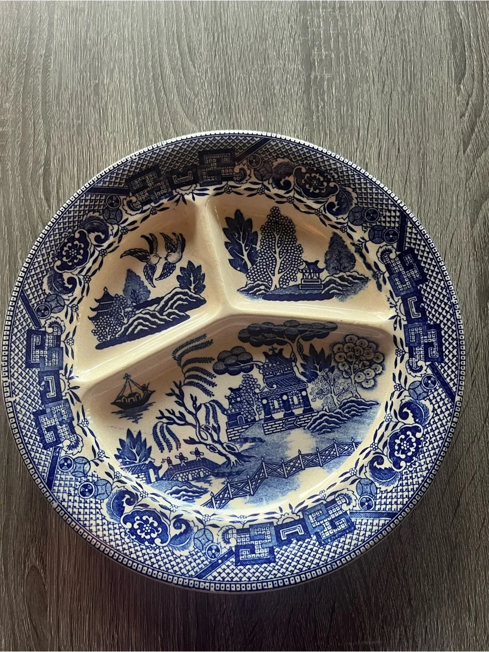 Blue and White Willow Pattern Divided Serving Dish